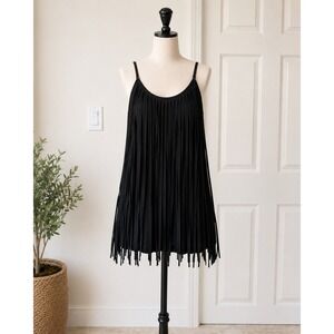 Black Fringe Swing Dress XL | Boho Festival Western Chic Statement Dress
